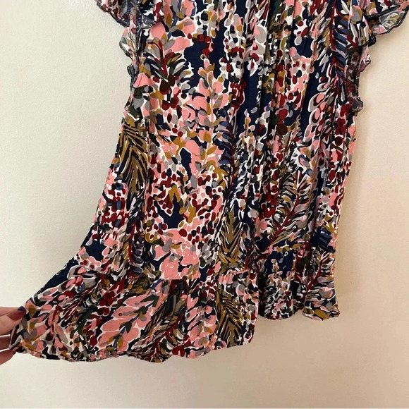 Jodifl Watercolor Ruffle Sleeve Floral Multicolor Blouse Top Women’s Size Medium - Picture 3 of 8